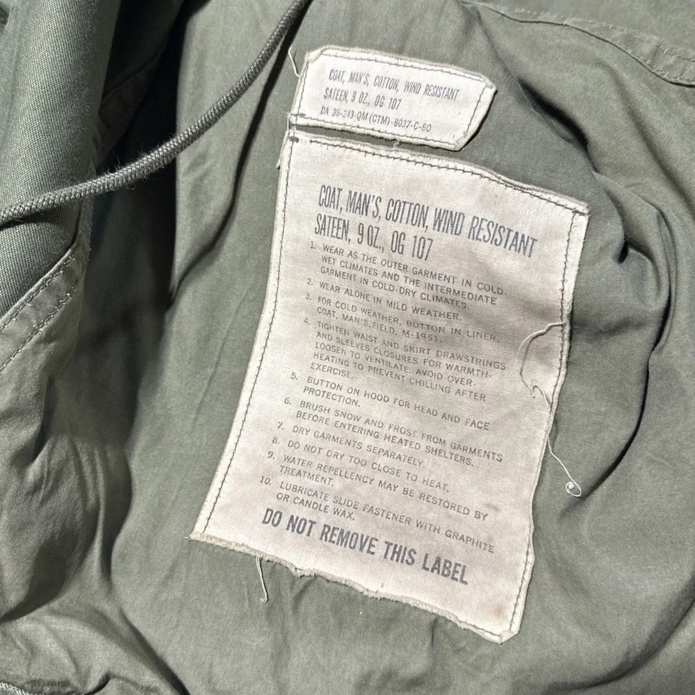 VTG Vietnam War US Coat Man's Cotton Wind Resistant Sateen 9 OZ OG 107 1960s SM - Picture 5 of 15